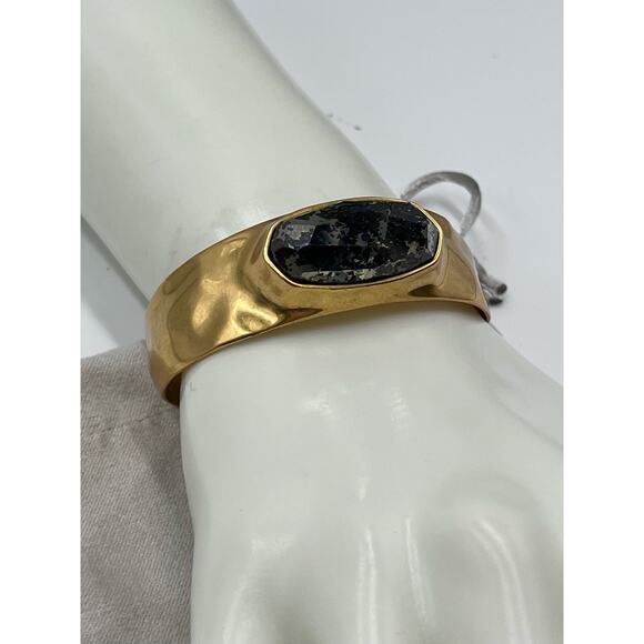KENDRA SCOTT Anna Antique Gold Plated Black Pyrite Stone Cuff Bangle Bracelet - Picture 6 of 13